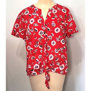 J Crew Womens Prairie Top Medium Tie Front Button Up Shirt Peasant Bloomcore